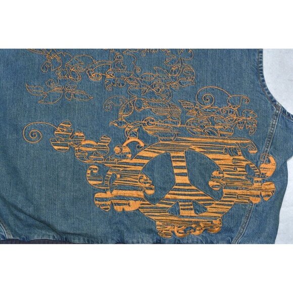 Indigo Red Denim Men's Vest Size 3XL Blue Sherpa Lined Embroidered Cotton Peace - Picture 13 of 16